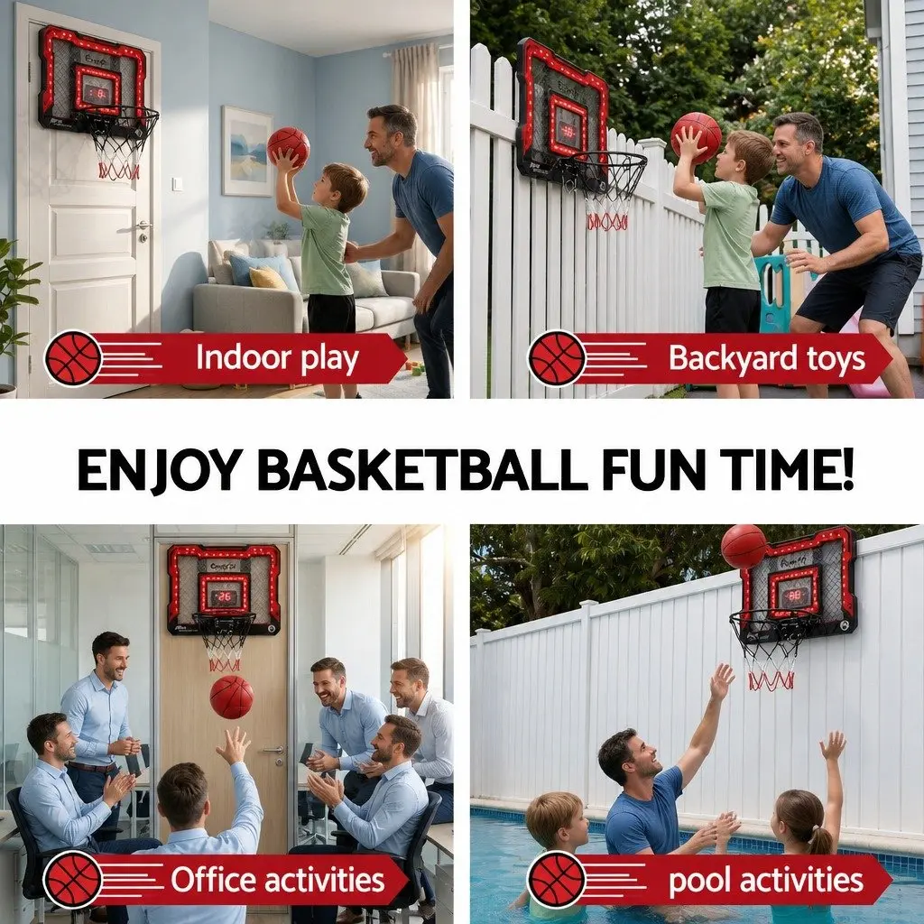 Mini Basketball Hoop Indoor Shatterproof Backboard 40x30cm Red