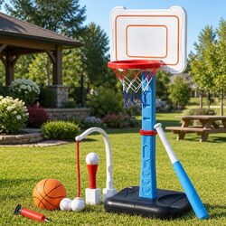 Adjustable Kids Basketball and Baseball Activity Set Blue