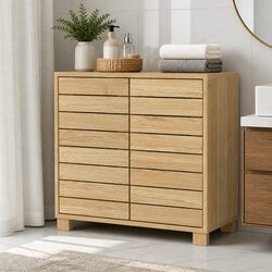 Bathroom Storage Cabinet Floor Standing Cupboard Sliding Doors Oak Organiser