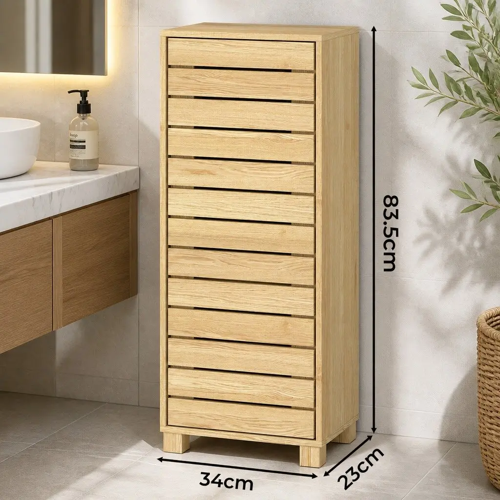 Bathroom Storage Cabinet Wood Oak Compact Floor Shelf Unit