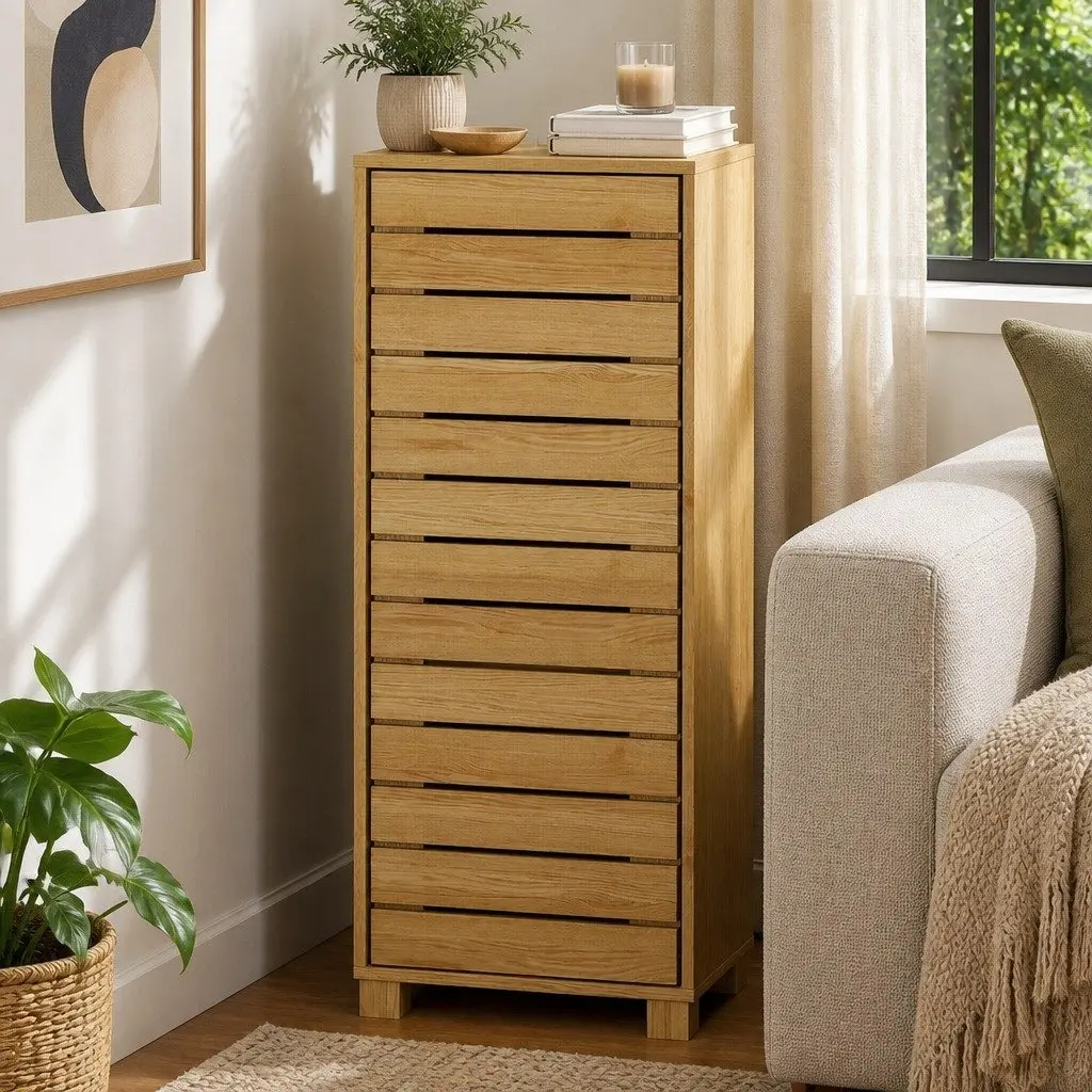 Bathroom Storage Cabinet Wood Oak Compact Floor Shelf Unit