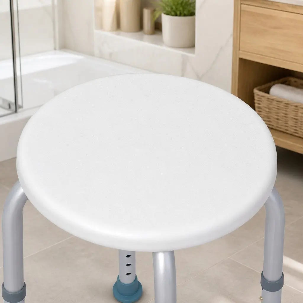 Adjustable Shower Chair Aluminum Alloy Non Slip Waterproof Seat 35-53cm White