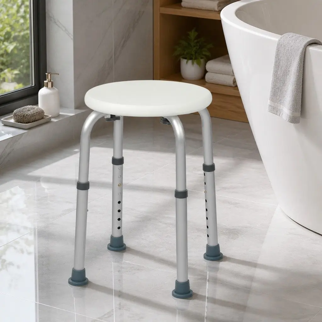 Adjustable Shower Chair Aluminum Alloy Non Slip Waterproof Seat 35-53cm White