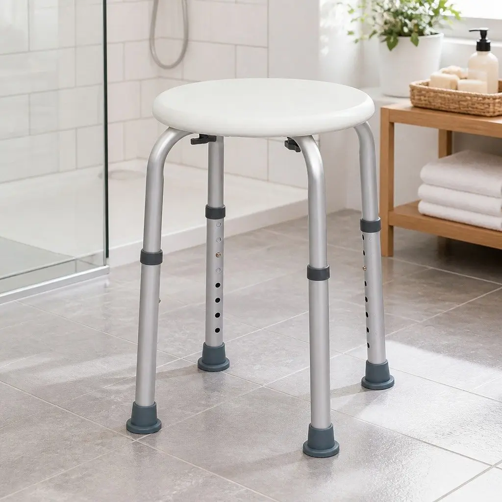 Adjustable Shower Chair Aluminum Alloy Non Slip Waterproof Seat 35-53cm White