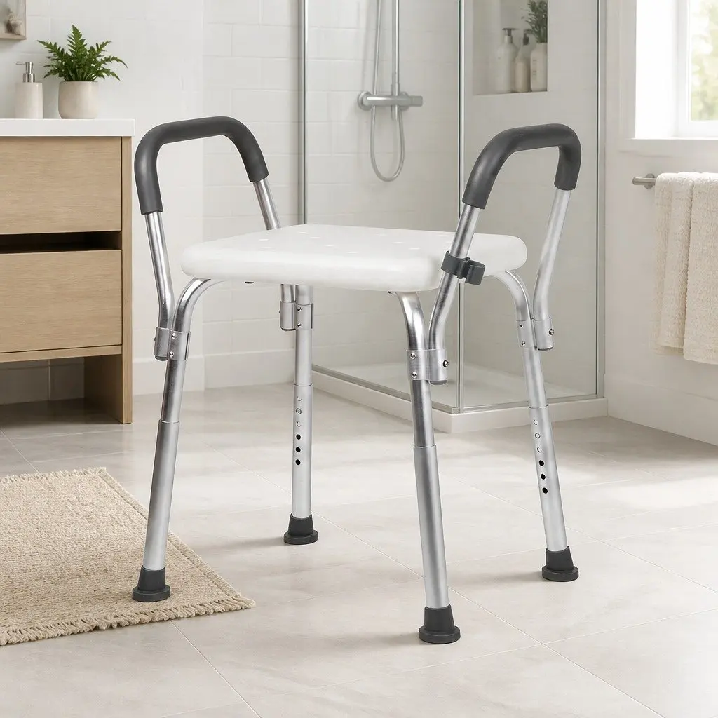 Adjustable Shower Chair with Arms for Safe Bathing