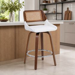 Bar Stools Swivel Kitchen Counter Stool Chair 60cm Seat Height White Walnut