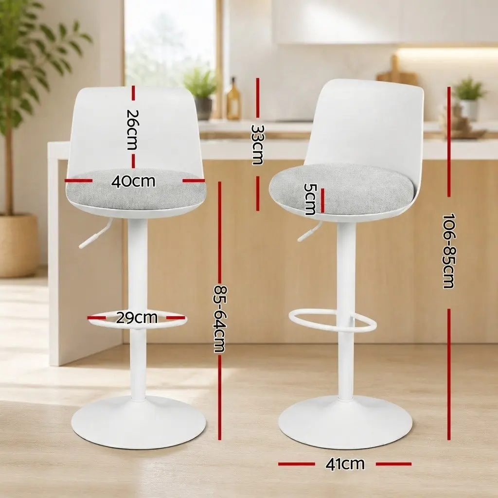 Bar Stools Faux Linen Metal Adjustable Height White 4 Piece