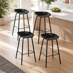 Set of 4 Durable Black Bar Stools for Kitchen Counters