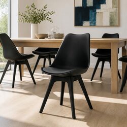 Set of 4 Modern Black Dining Chairs with Padded Seats