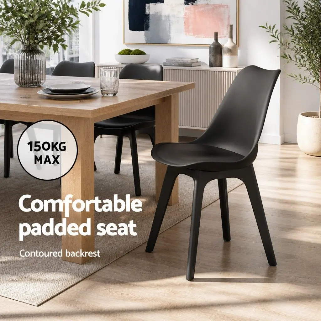 Set of 4 Modern Black Dining Chairs with Padded Seats