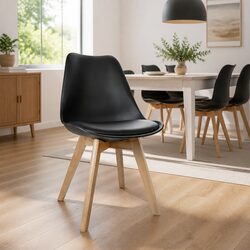 Set of 4 Black Modern Dining Chairs with Wooden Legs