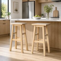 Set of 2 Wooden Bar Stools in Natural Light Finish