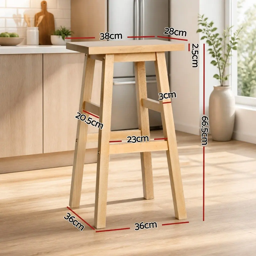 Set of 2 Wooden Bar Stools in Natural Light Finish
