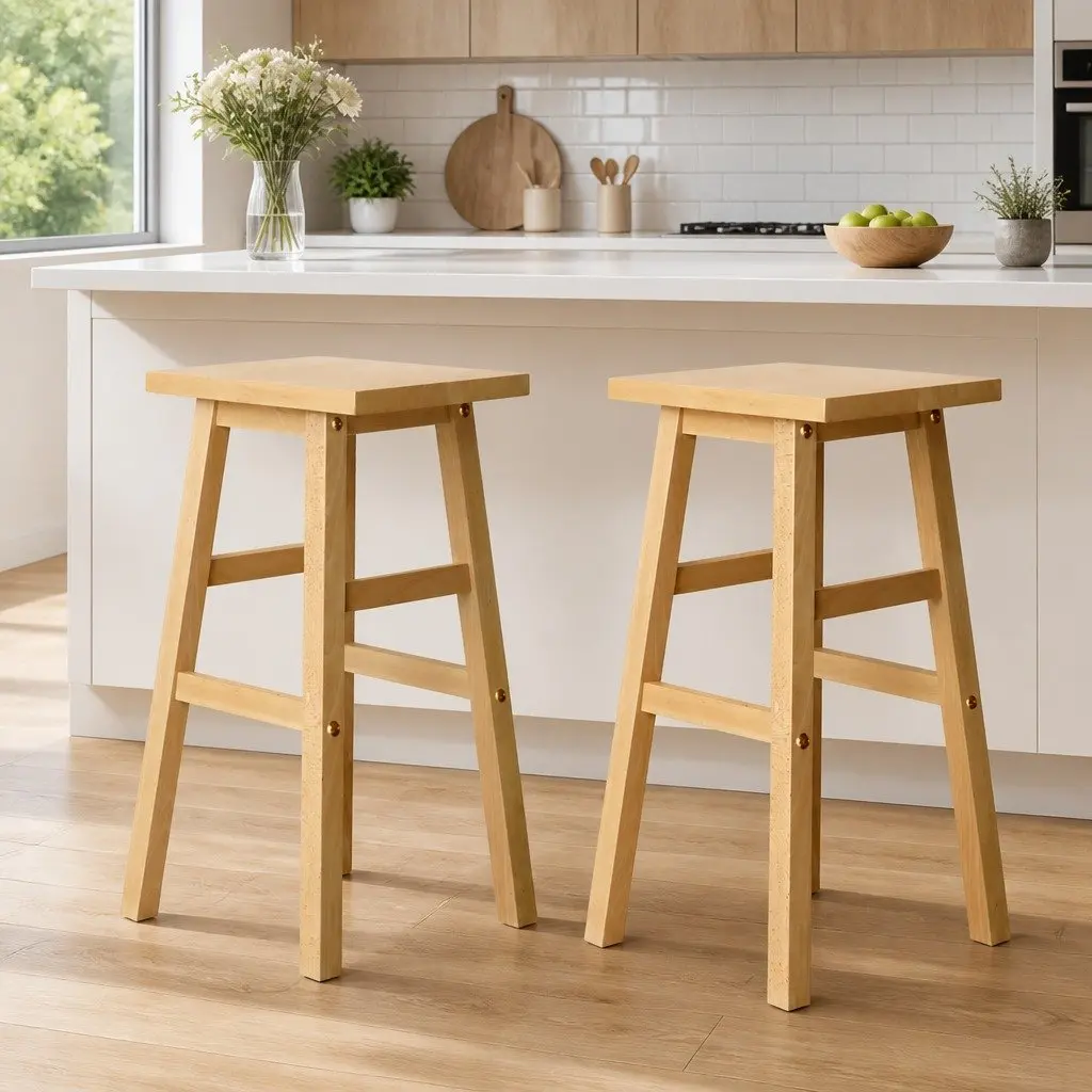 Set of 2 Wooden Bar Stools in Natural Light Finish