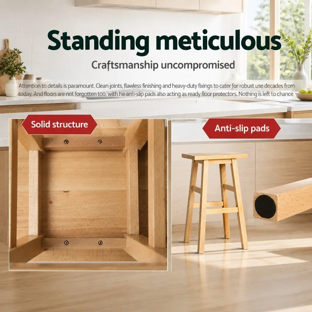 Set of 2 Wooden Bar Stools in Natural Light Finish