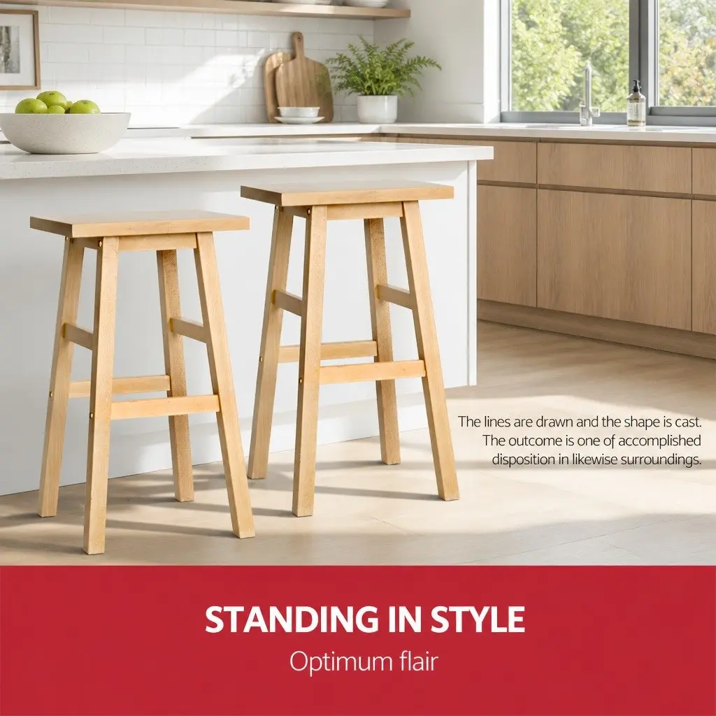 Set of 2 Wooden Bar Stools in Natural Light Finish