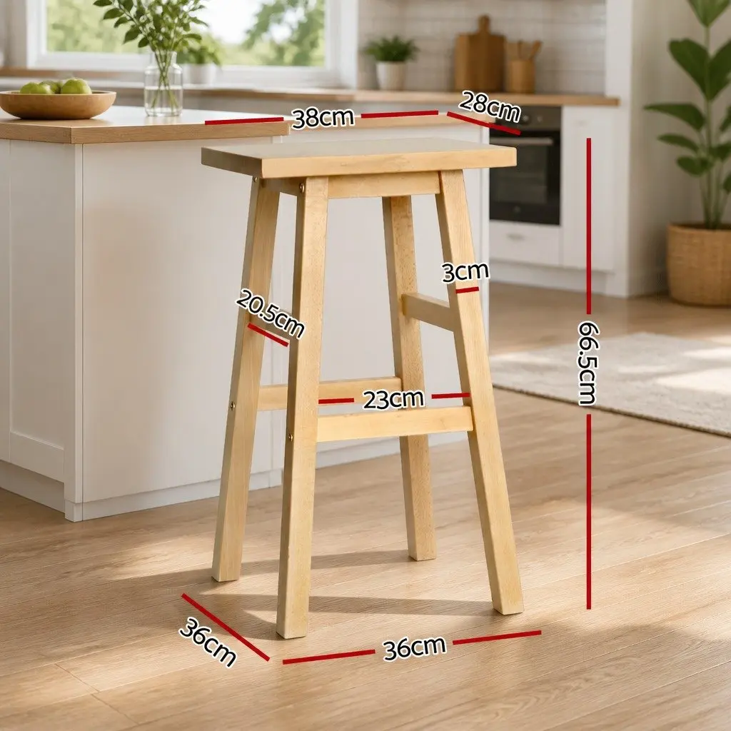 Bar Stools Kitchen Chairs Set of 4 Wooden Natural Saddle Seat Breakfast Counter