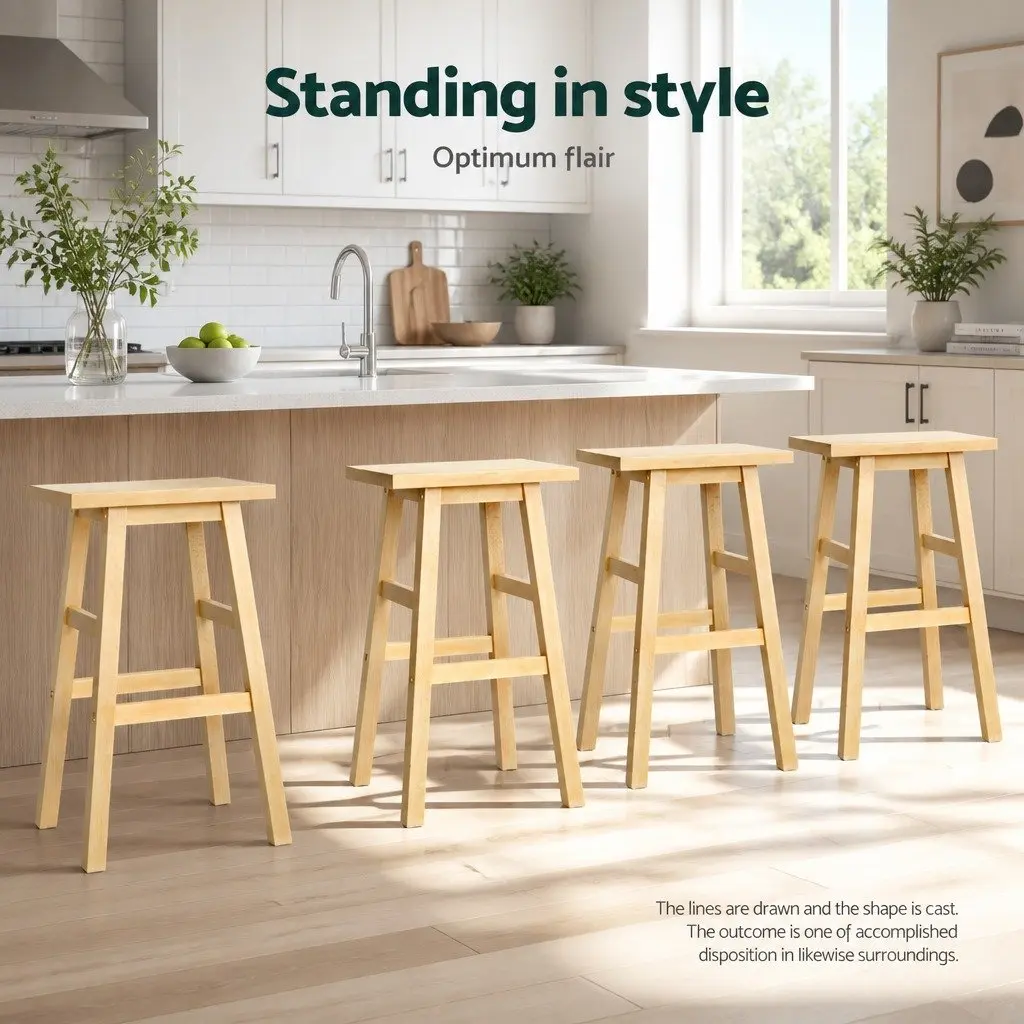 Bar Stools Kitchen Chairs Set of 4 Wooden Natural Saddle Seat Breakfast Counter