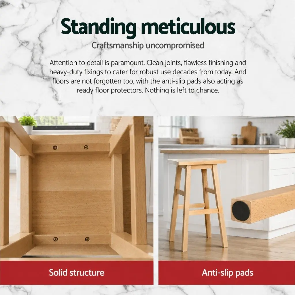 Bar Stools Kitchen Chairs Set of 4 Wooden Natural Saddle Seat Breakfast Counter