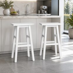 Durable White Wooden Bar Stools Set of 2 with Footrest