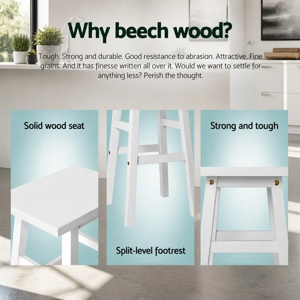 Bar Stools Beech Wood 66.5cm White Saddle Seat Counter Height Set of 4