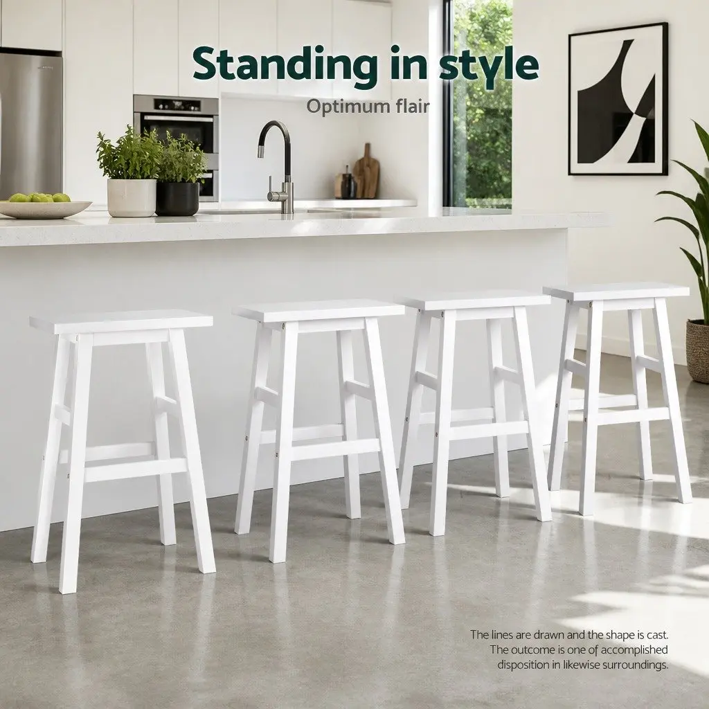 Bar Stools Beech Wood 66.5cm White Saddle Seat Counter Height Set of 4