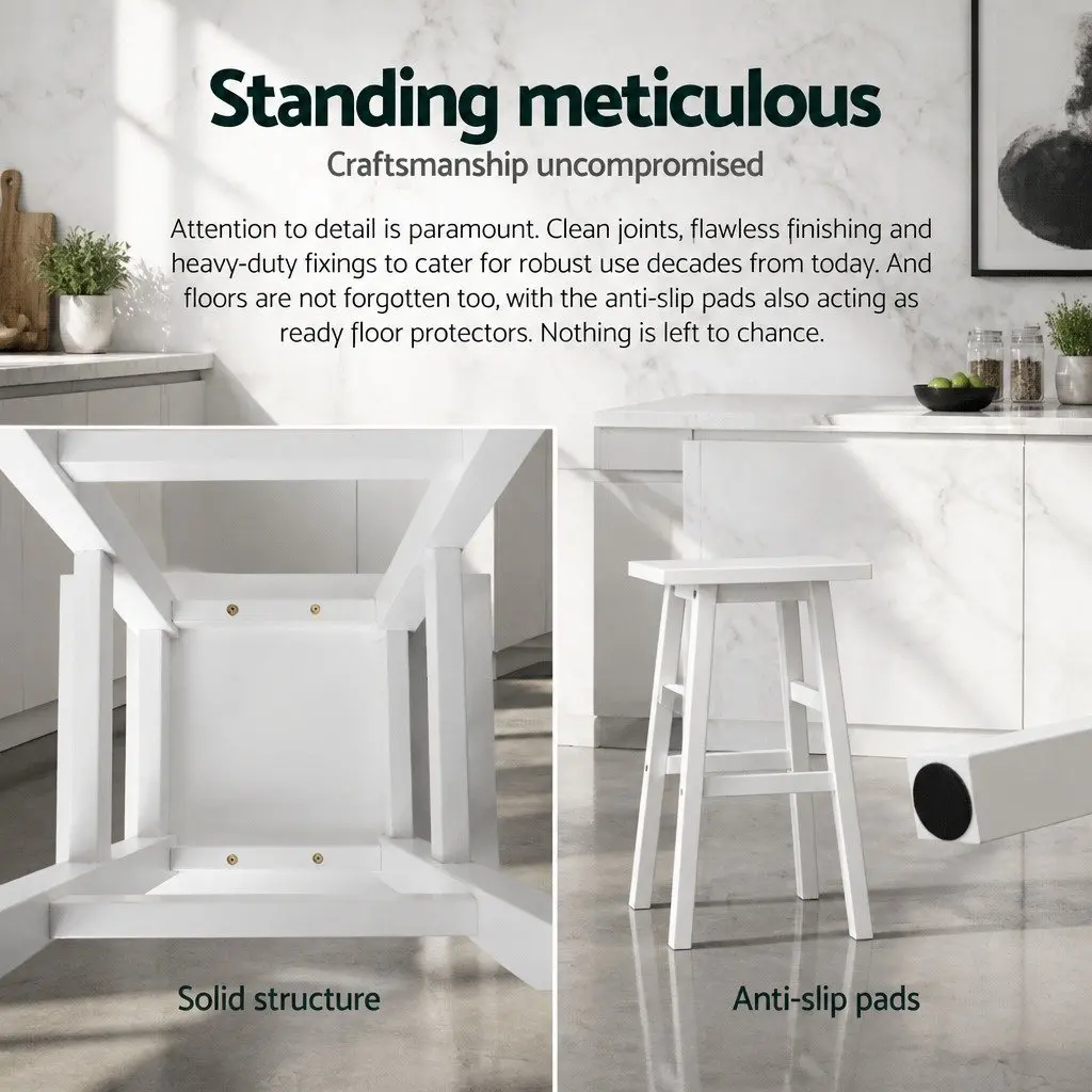 Bar Stools Beech Wood 66.5cm White Saddle Seat Counter Height Set of 4