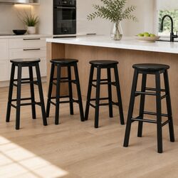 Wooden Round Bar Stools Set of 4 for Kitchen and Bar
