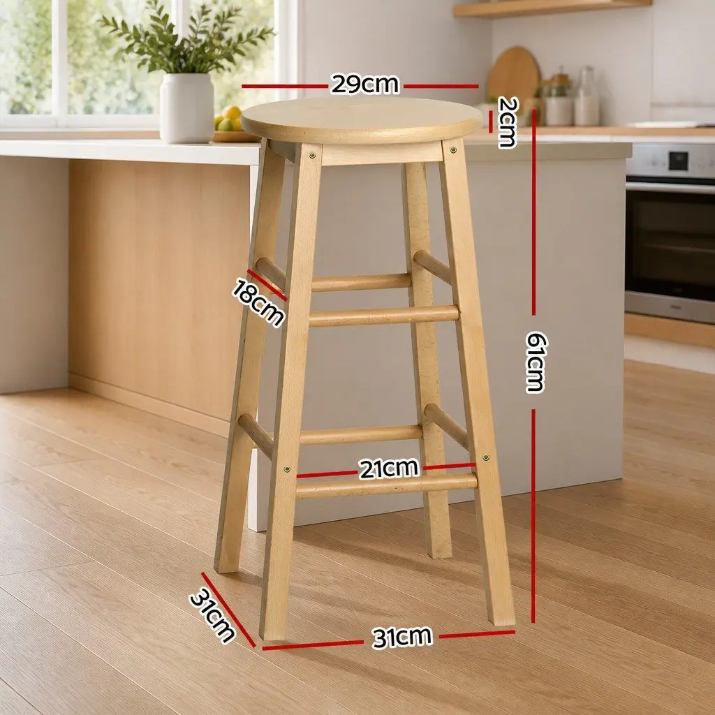 Set of 2 Durable Round Wooden Bar Stools
