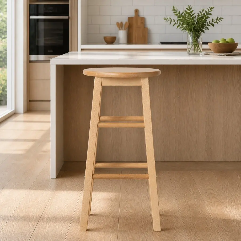 Set of 2 Durable Round Wooden Bar Stools