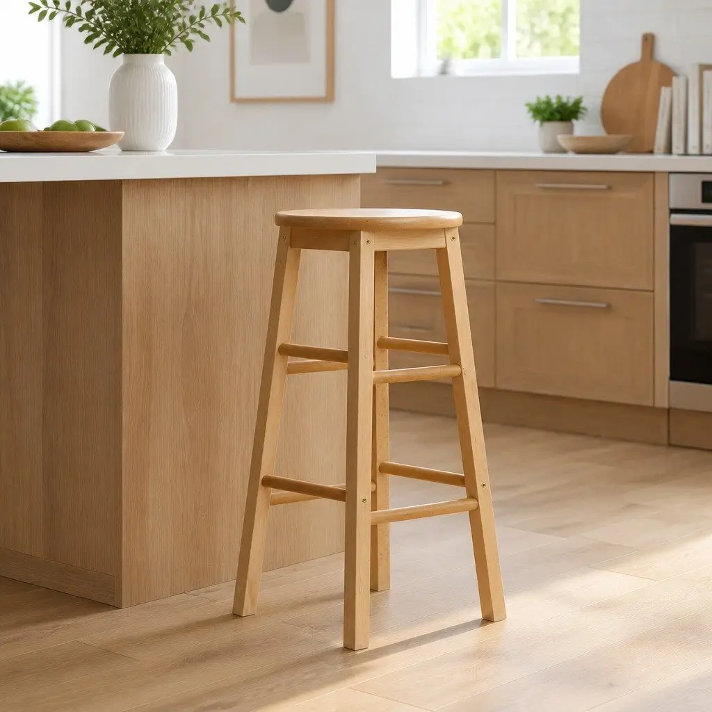 Set of 2 Durable Round Wooden Bar Stools