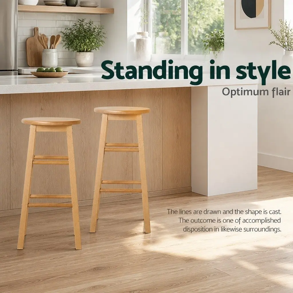 Set of 2 Durable Round Wooden Bar Stools