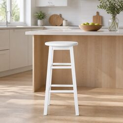 Durable White Wooden Bar Stools Set of 2 with Footrest