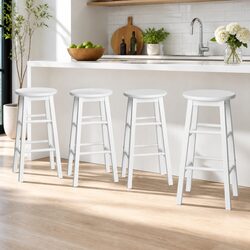 Bar Stools Round Chairs White Wooden Dining Stool Kitchen Counter Seating Set