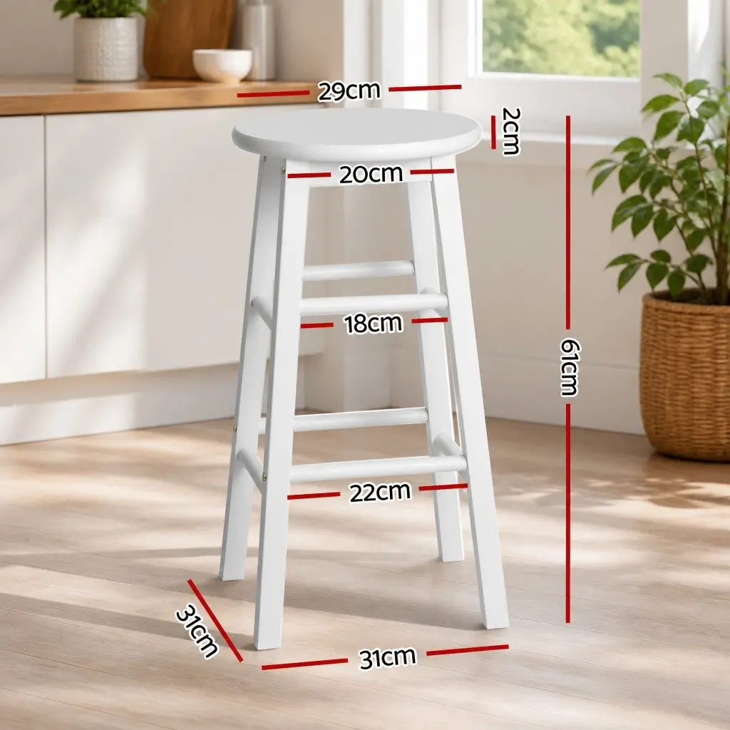 Bar Stools Beech Wood 61 cm White Round Chairs Set of 4