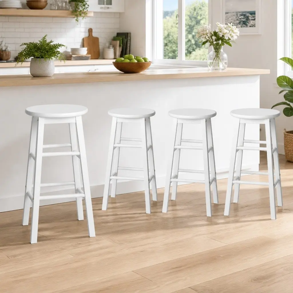 Bar Stools Beech Wood 61 cm White Round Chairs Set of 4