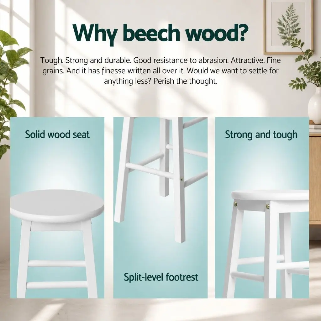 Bar Stools Beech Wood 61 cm White Round Chairs Set of 4