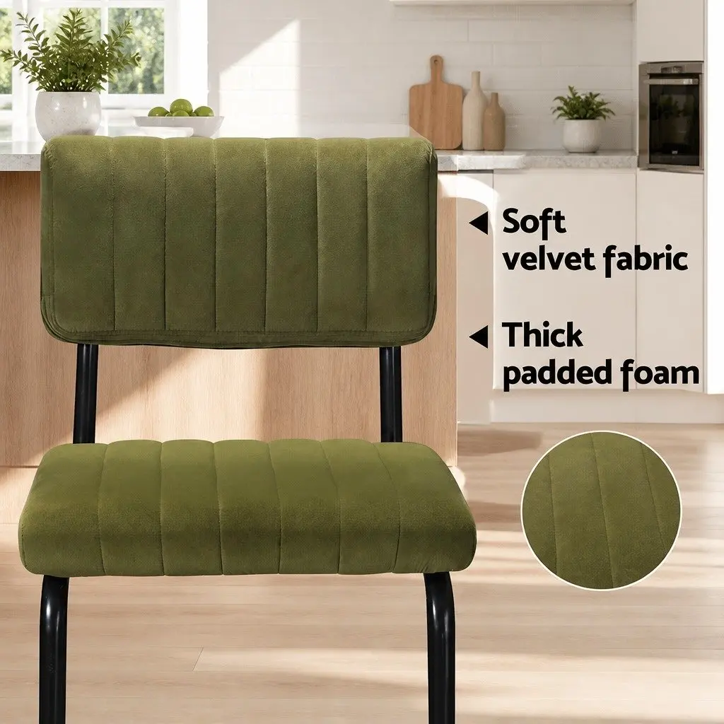 Bar Stools Velvet Green Cushioned Seat Back Support Metal Footrest Set 2 Piece