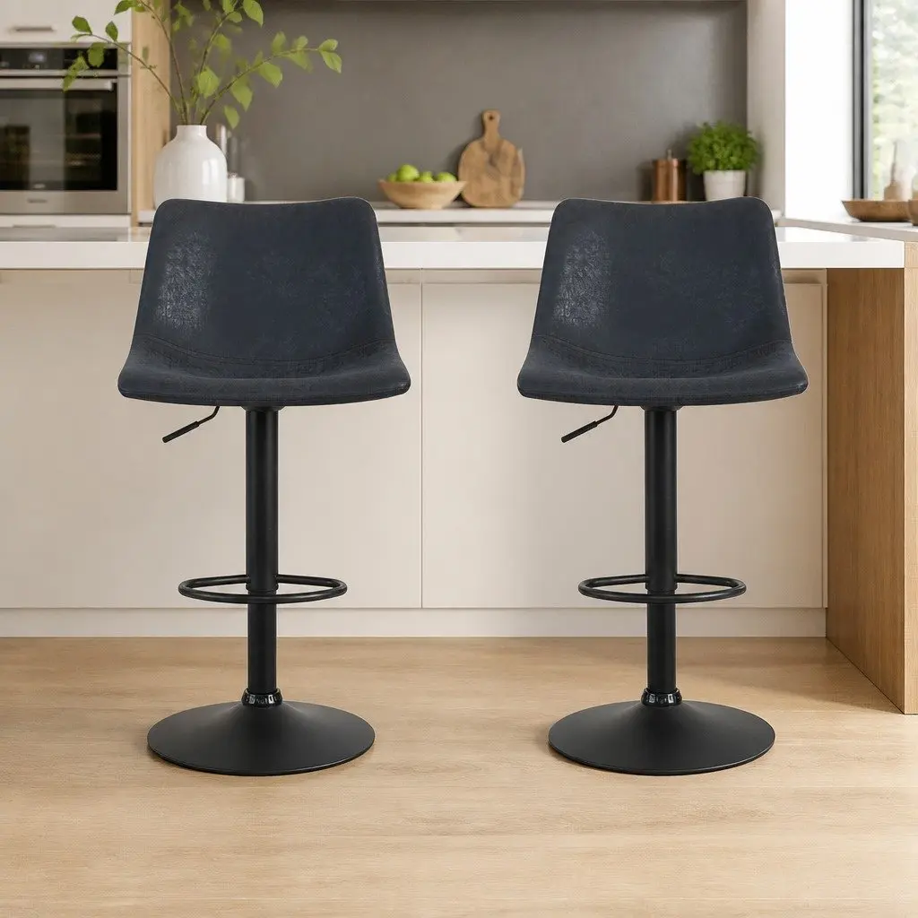 Vintage Leather Swivel Bar Stools Black 2 Pack