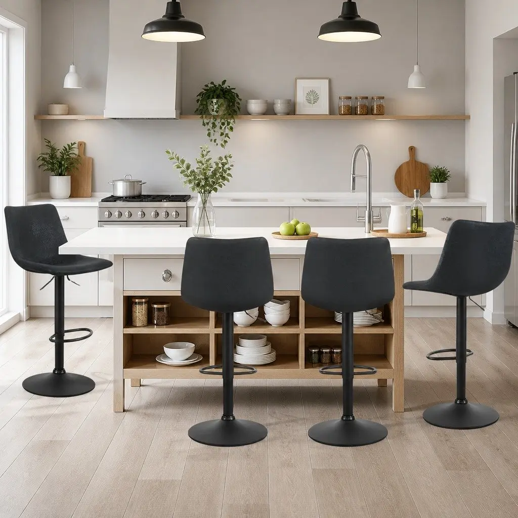 Vintage Leather Swivel Bar Stools Black 2 Pack