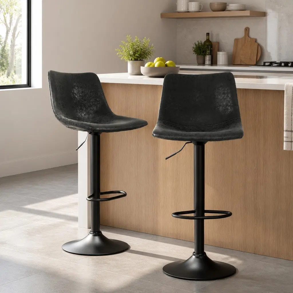 Vintage Leather Swivel Bar Stools Black 2 Pack