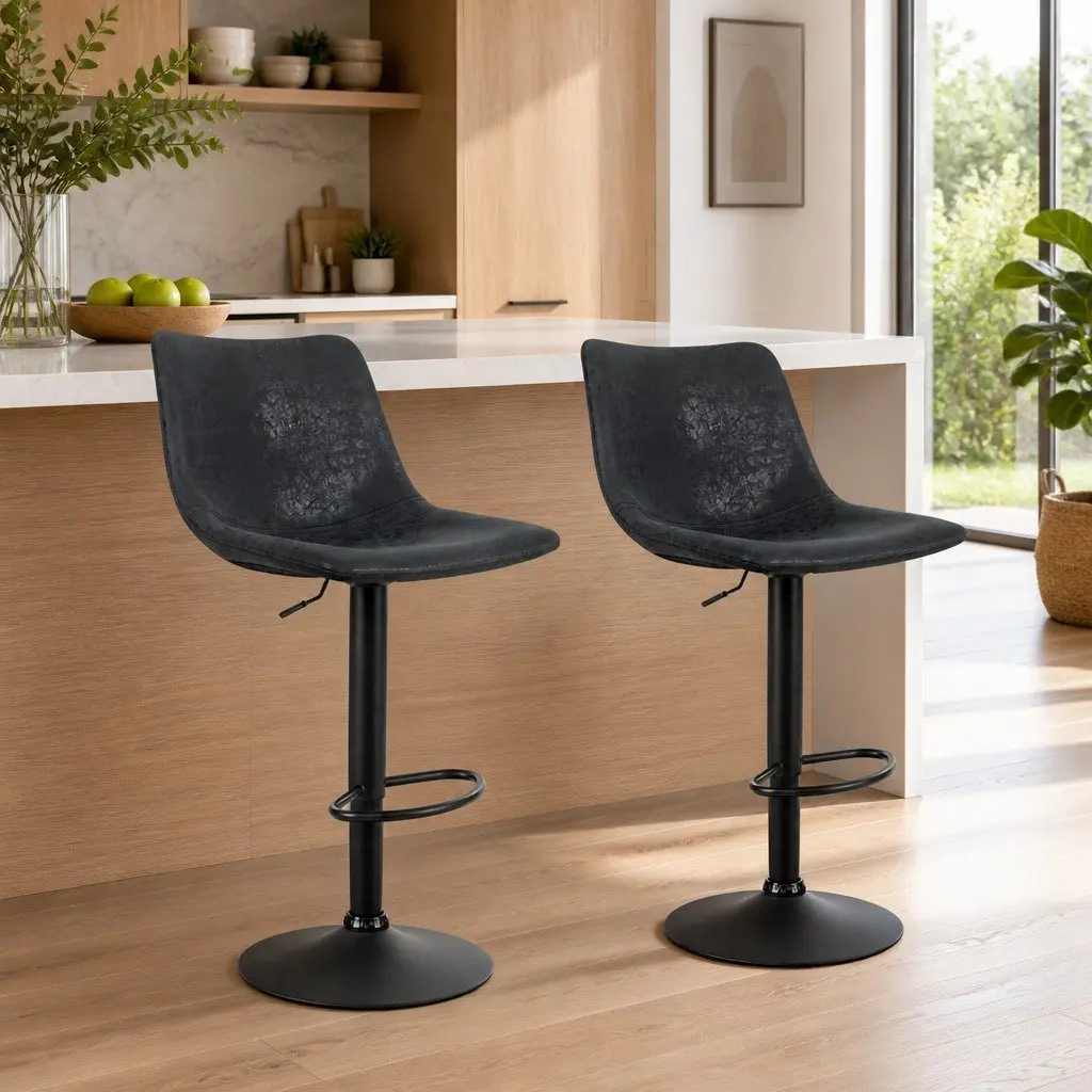Vintage Leather Swivel Bar Stools Black 2 Pack
