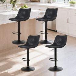 Bar Stools x4 Vintage Swivel Gas Lift Black Circular Backrest Footrest