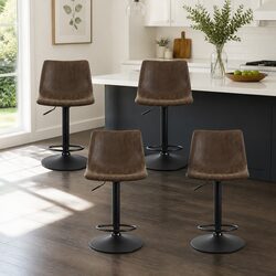 Set of 4 Vintage Style Swivel Bar Stools in Brown