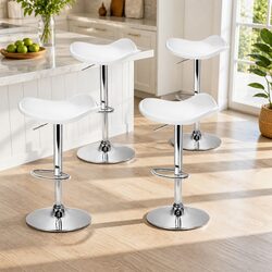Set of 4 White PU Leather Bar Stools with Chrome Base