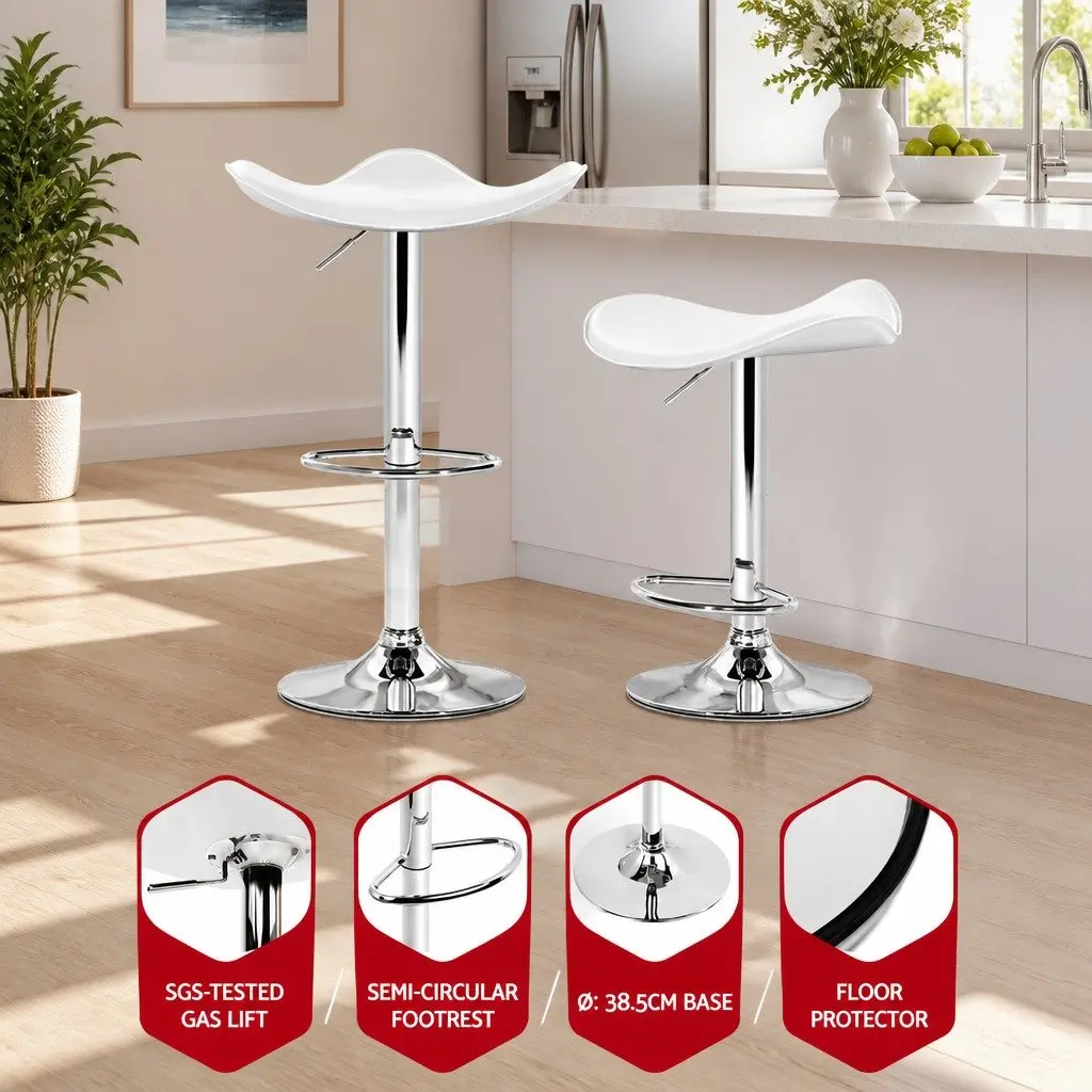 Bar Stools PU Leather Adjustable Height White Set of 4