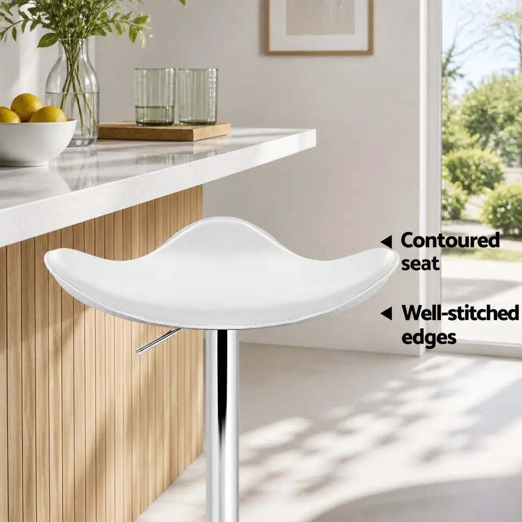 Bar Stools PU Leather Adjustable Height White Set of 4