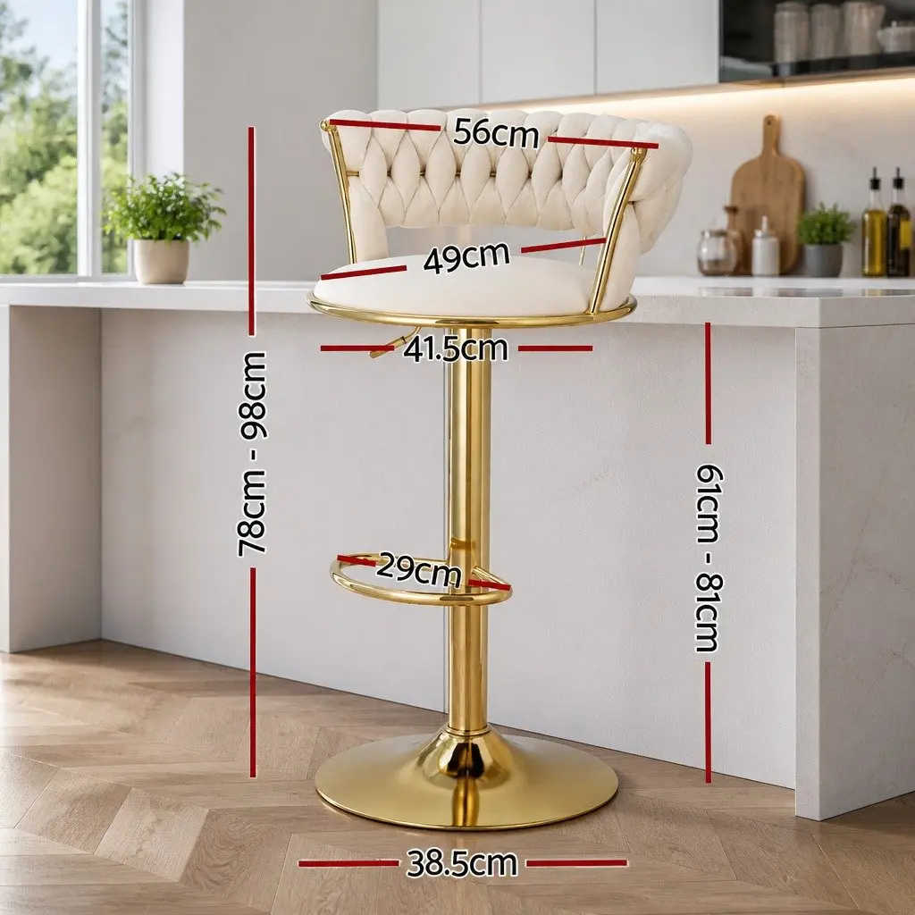 Velvet Bar Stools with Woven Backrest in Beige