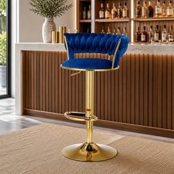 Premium Velvet Bar Stools with Gas Lift and Backrest