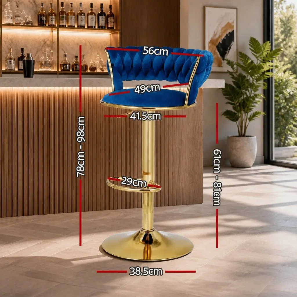 Bar Stools Velvet Adjustable Height Navy Blue Gas Lift Swivel Seat